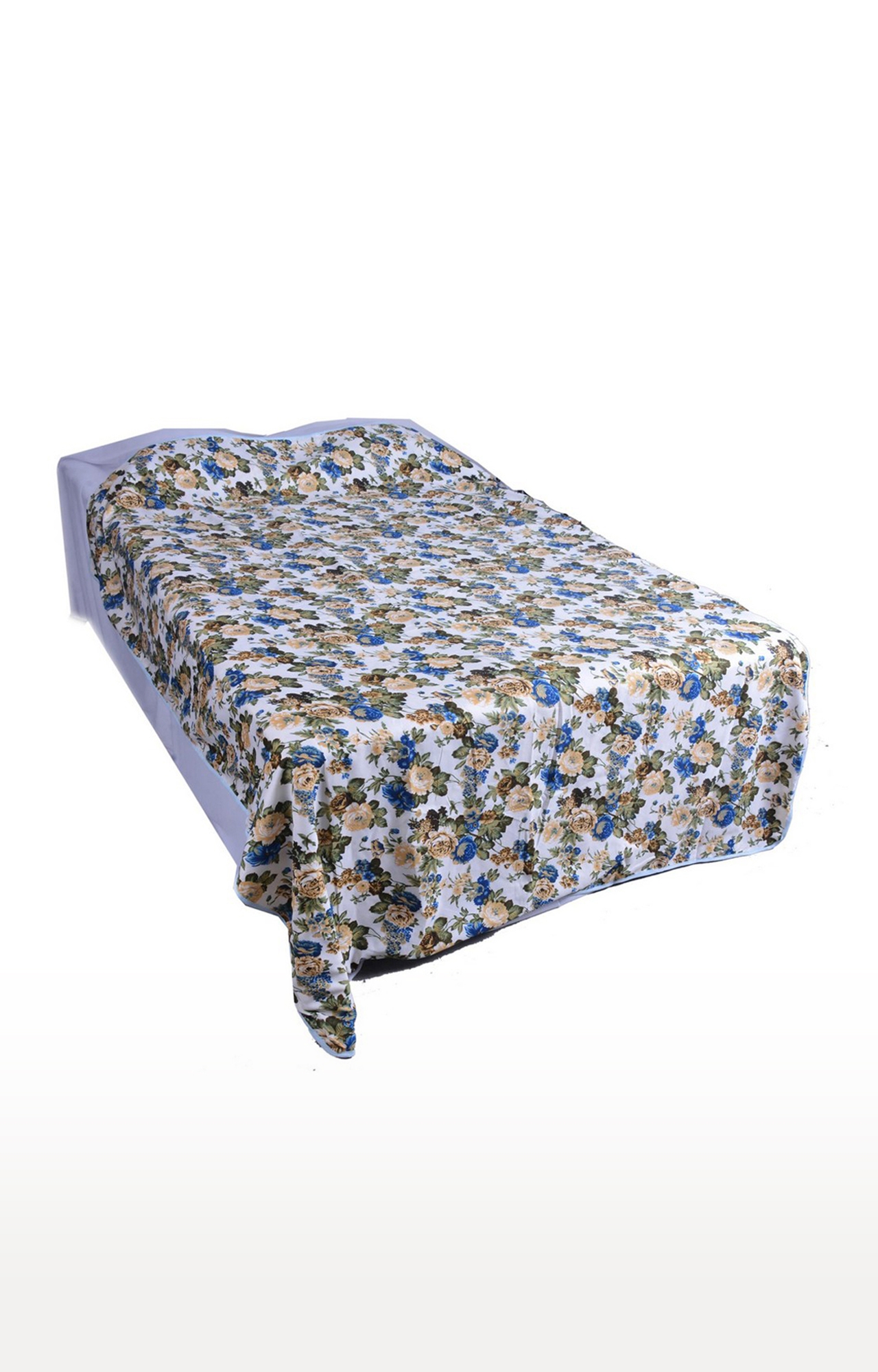 V Brown | Blue Garland Flower Printed Cotton 3 Layer Single Bed Quilt Dohar 1