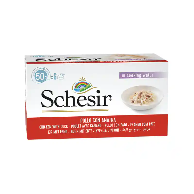 Schesir Chicken & Rice With duck In Solution Adult Cat Wet Food 6 X 50gm
