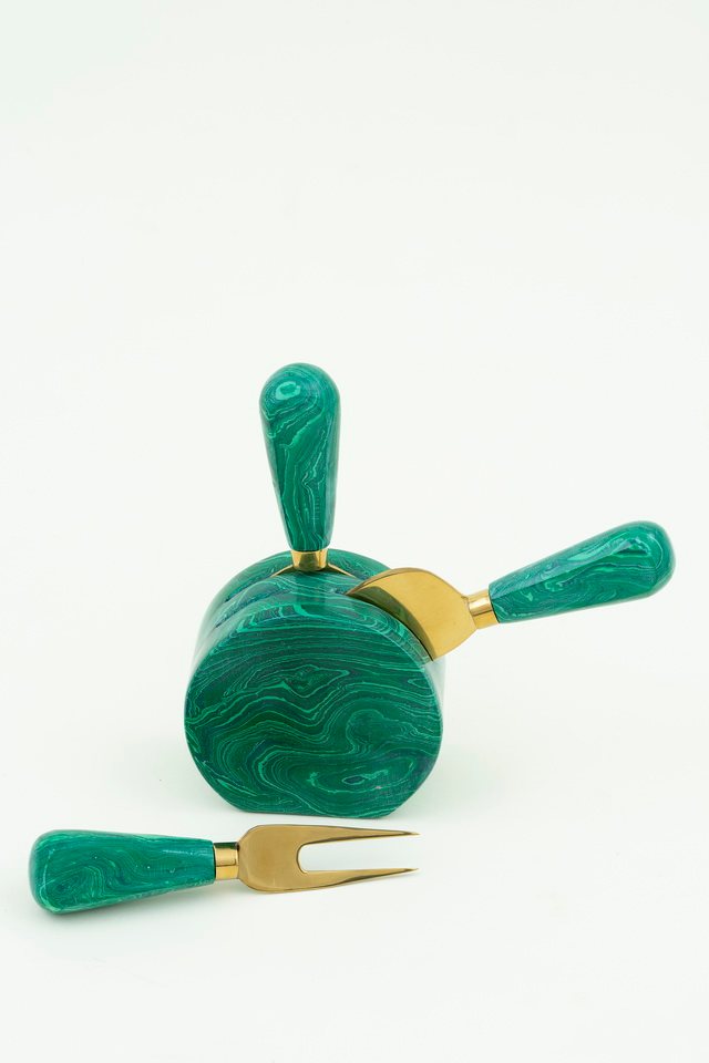 Malachite green knife set with stand