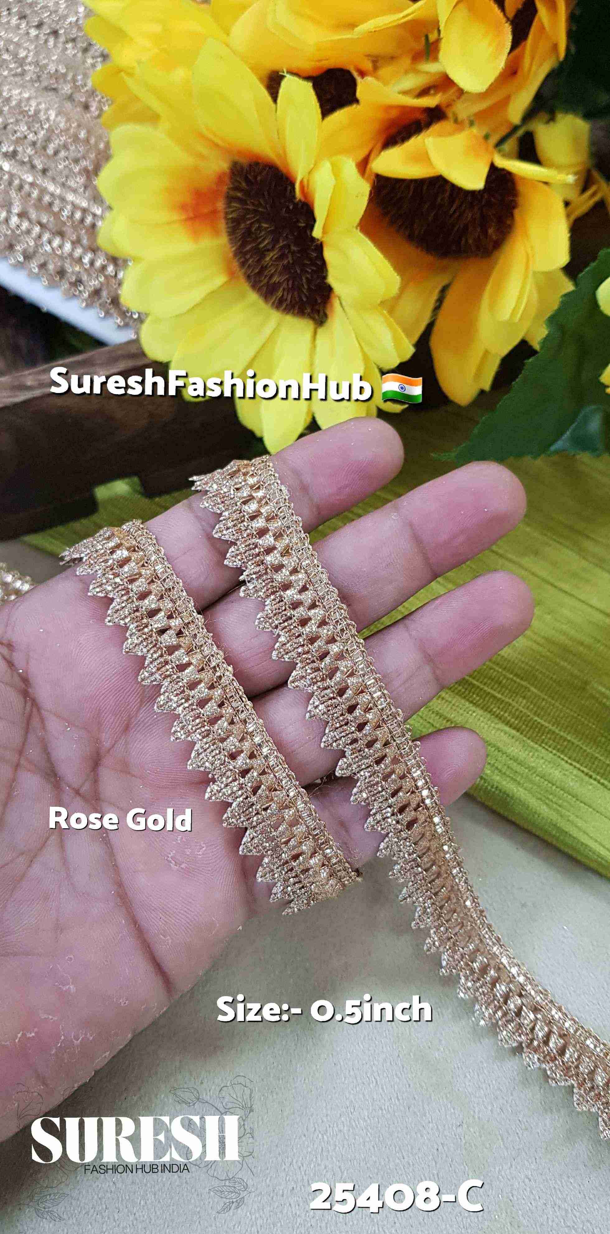 Rose Gold Glitter Jhalar Lace – 18 Meters