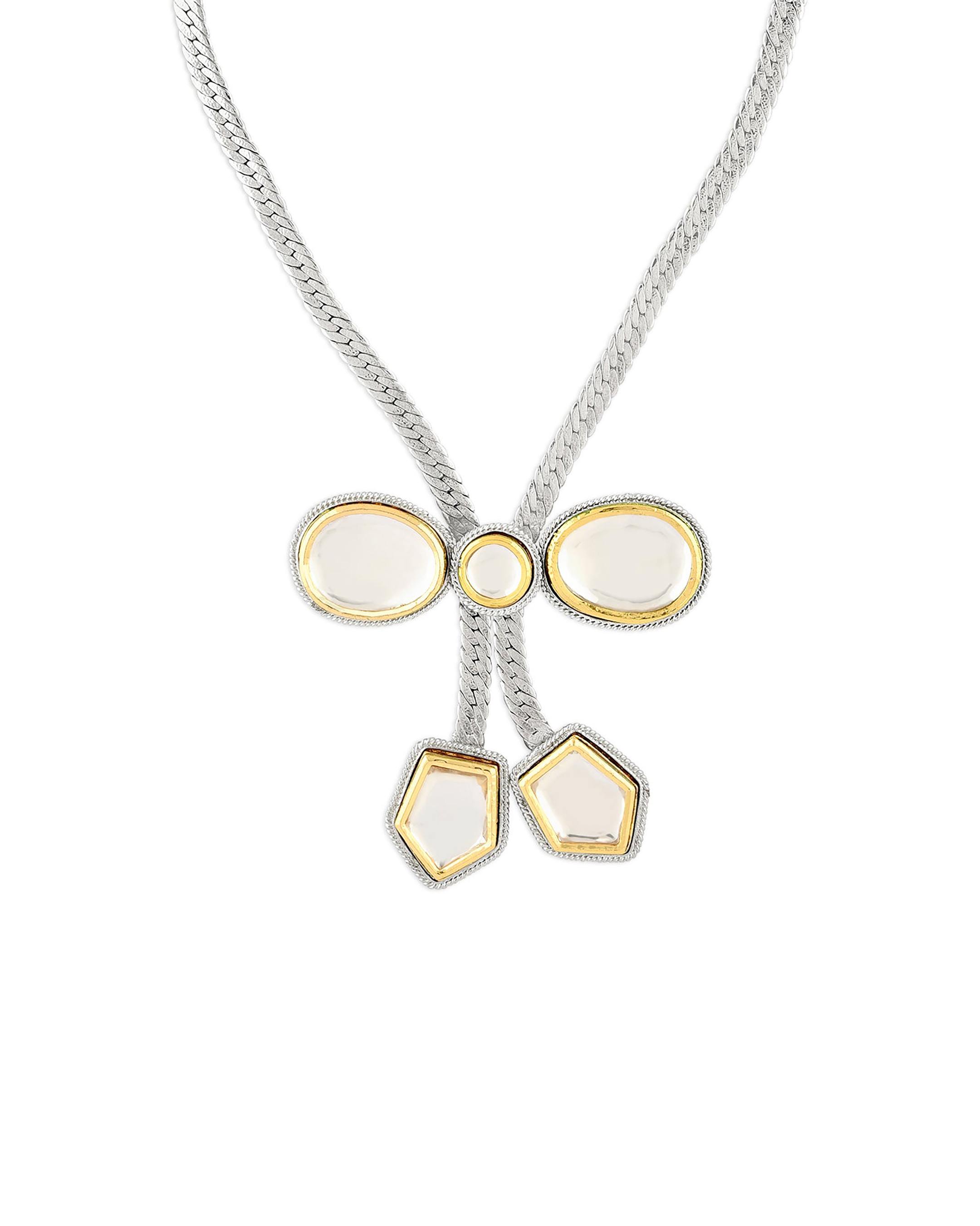 Gold & Silver Polki Bow Necklace