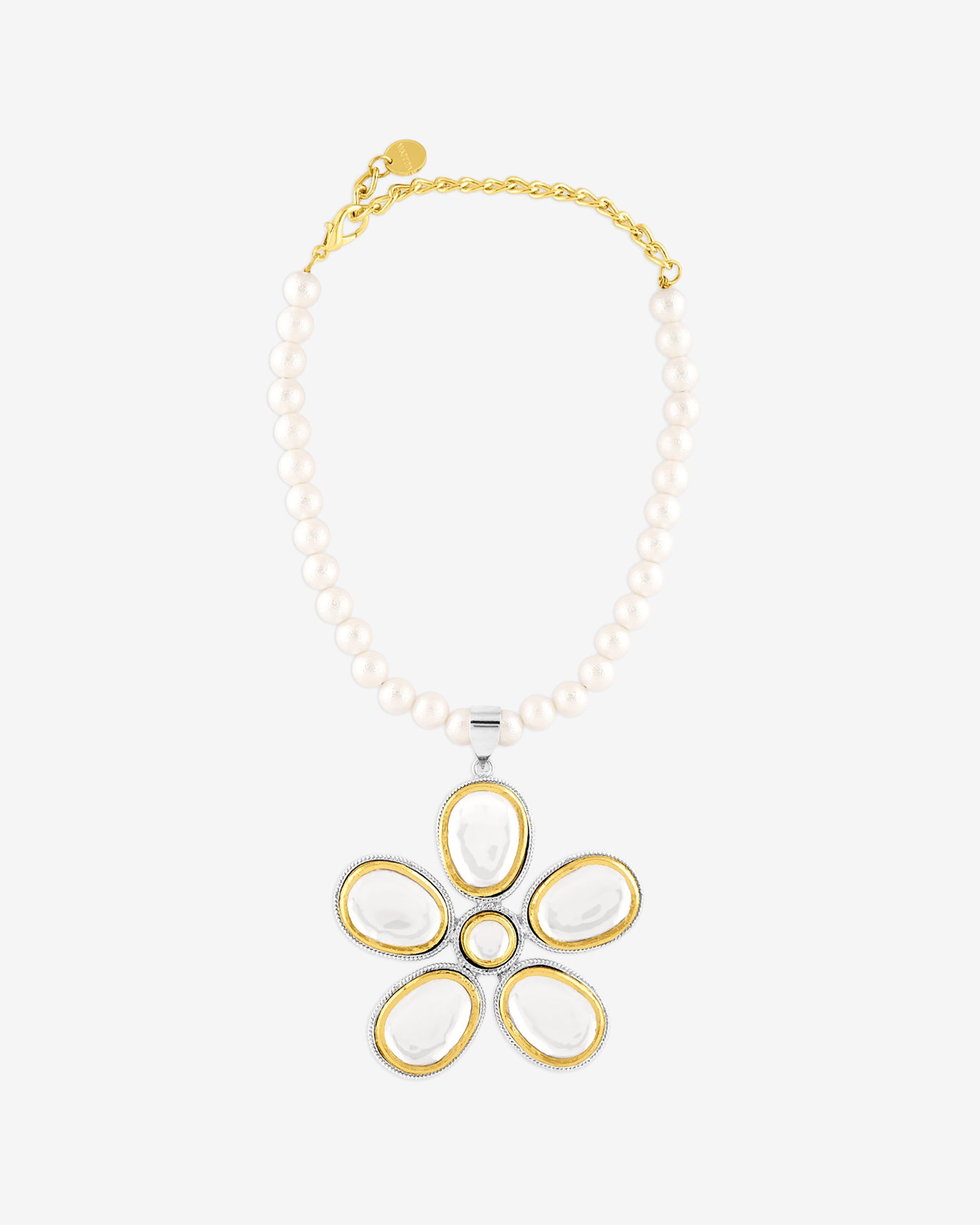 Gold & Silver Polki Flower Necklace