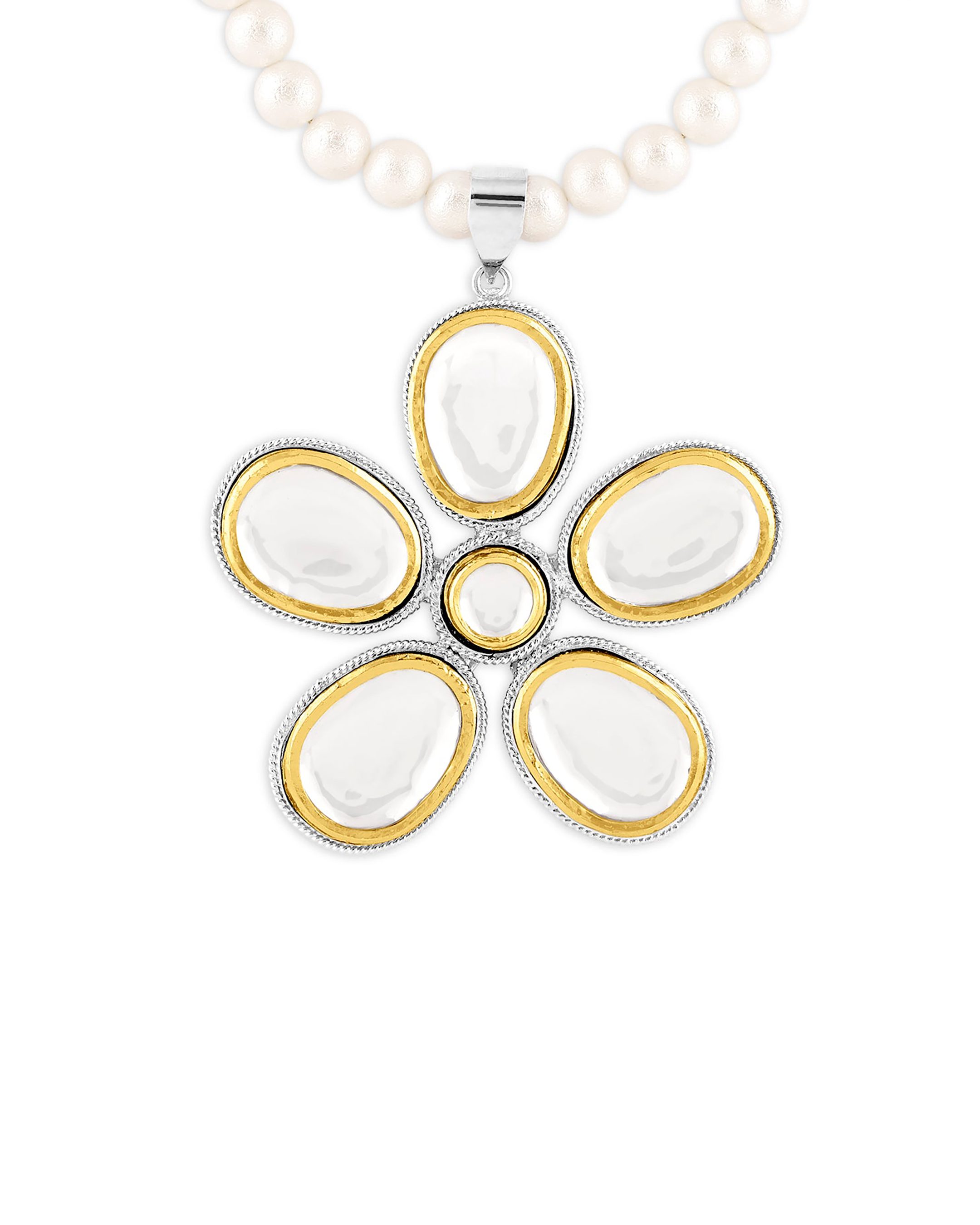 Gold & Silver Polki Flower Necklace