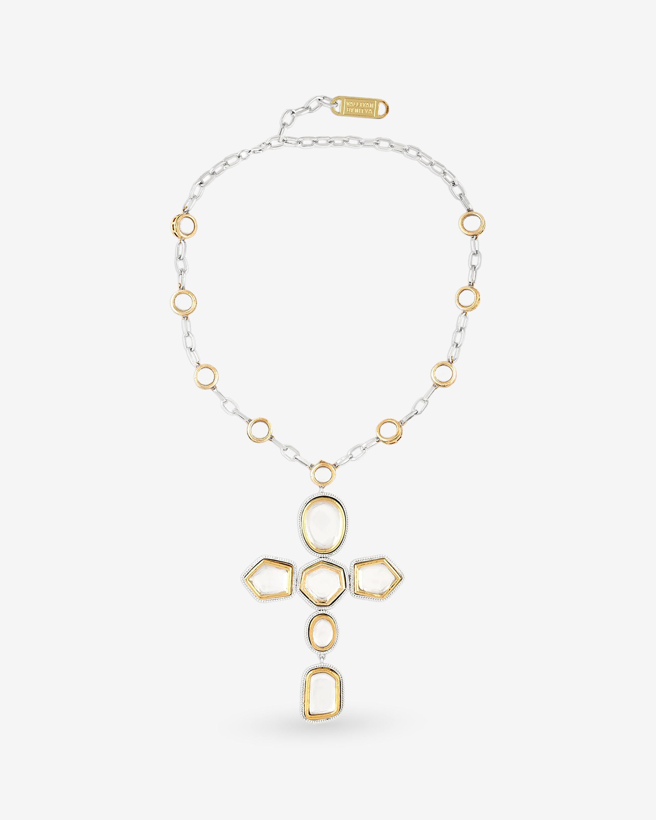 Gold & Silver Polki Cross Necklace