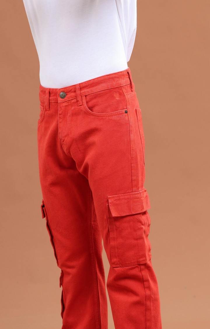 Men's Red Denim Cargo