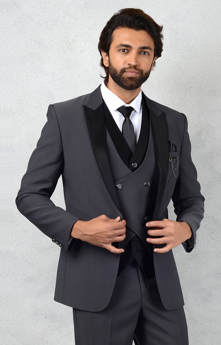JadeBlue | 9621-GREY Men's Grey Rayon Textured Suits 1