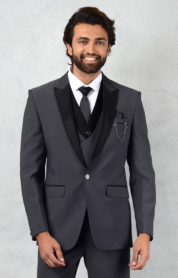 JadeBlue | 9621-GREY Men's Grey Rayon Textured Suits 0