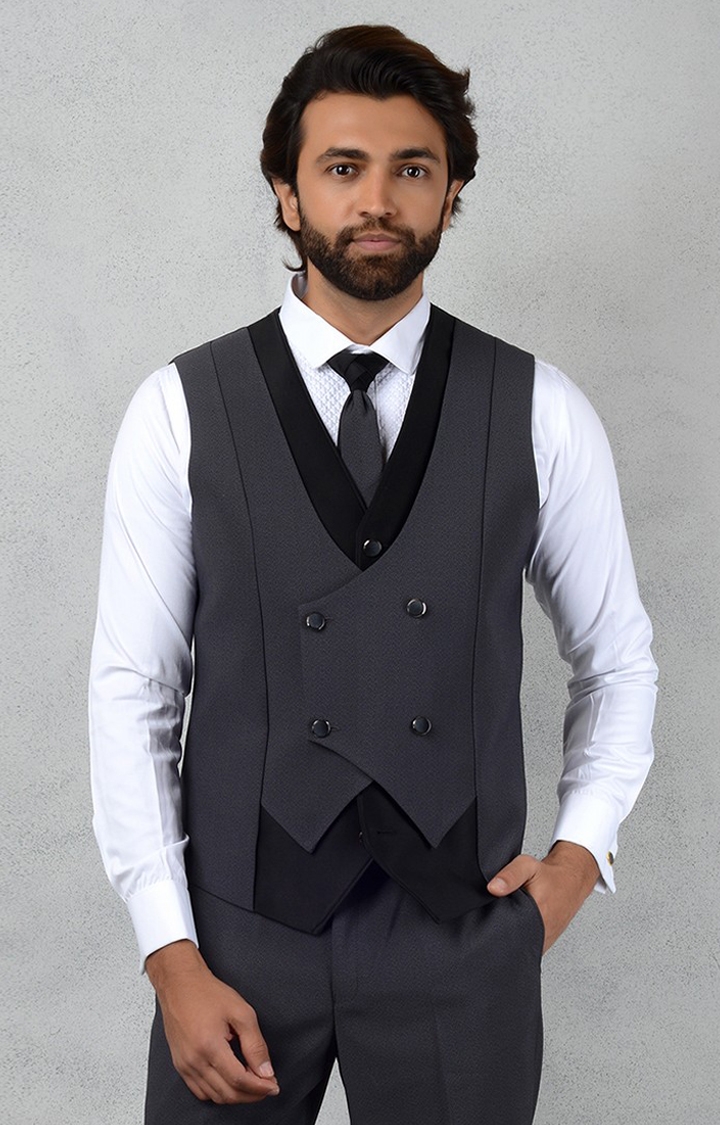 JadeBlue | 9621-GREY Men's Grey Rayon Textured Suits 2