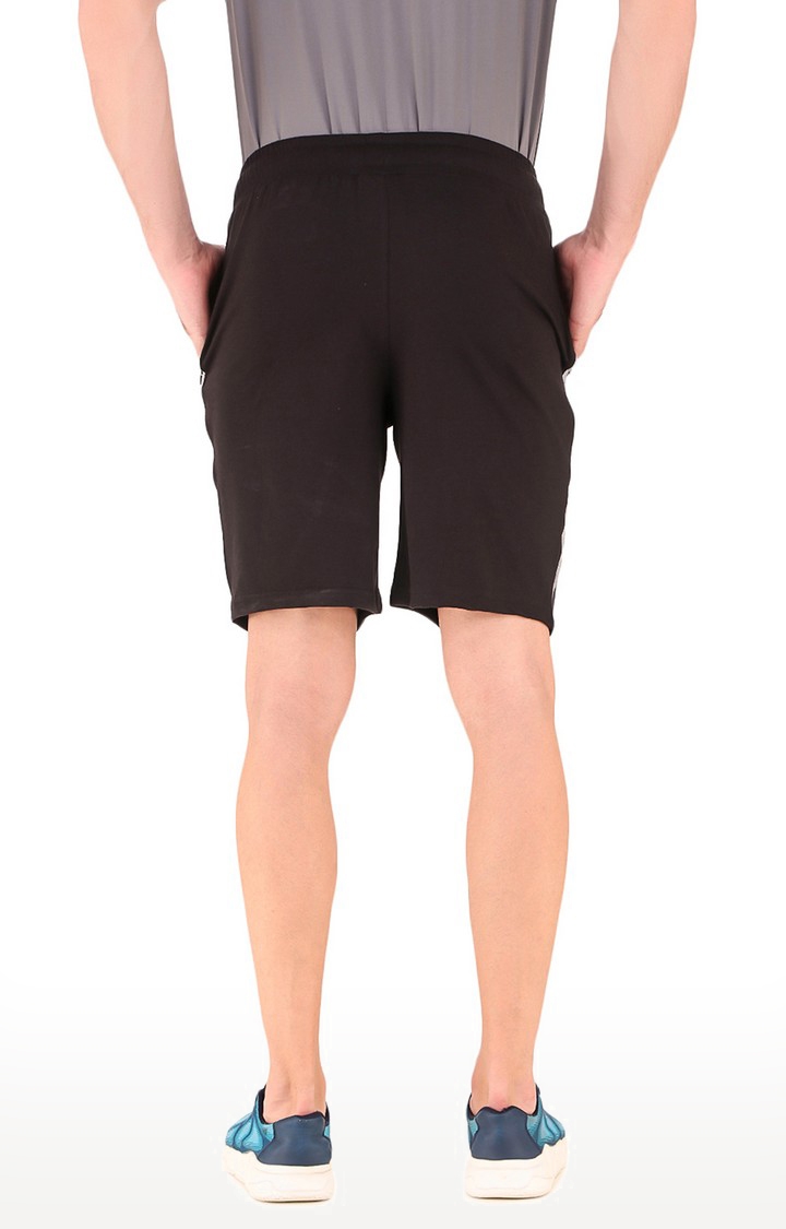 Fitinc | Men's Black Cotton Blend Solid Activewear Shorts 3