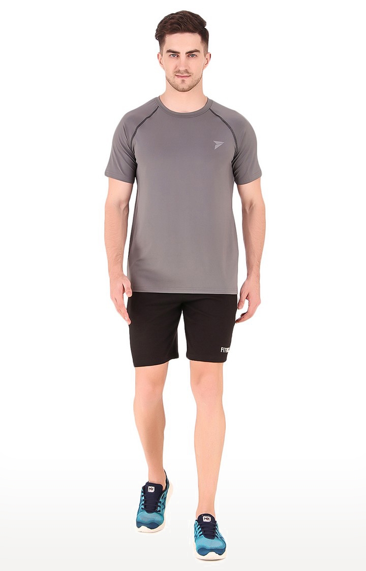 Fitinc | Men's Black Cotton Blend Solid Activewear Shorts 1