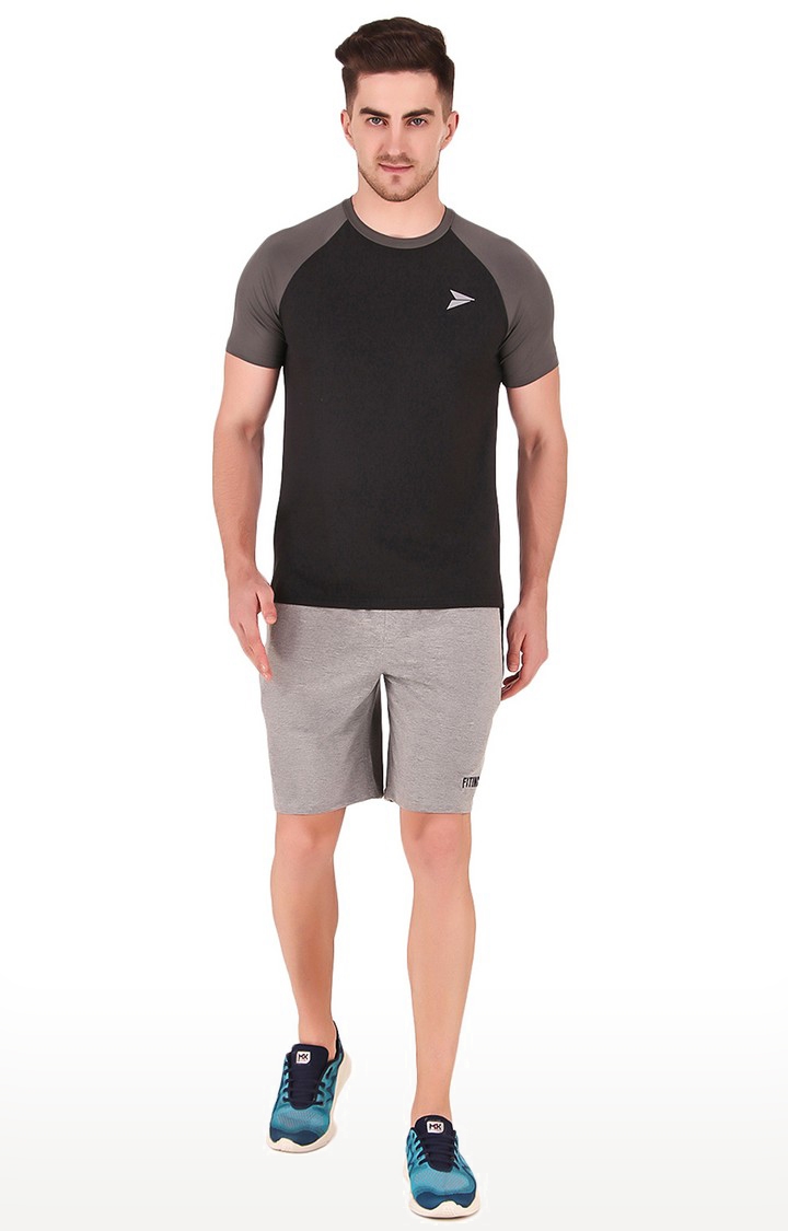 Men's Grey Cotton Melange Activewear Shorts