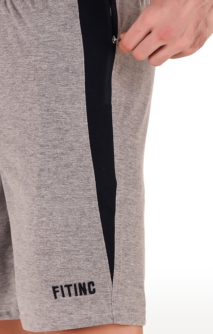 Men's Grey Cotton Melange Activewear Shorts