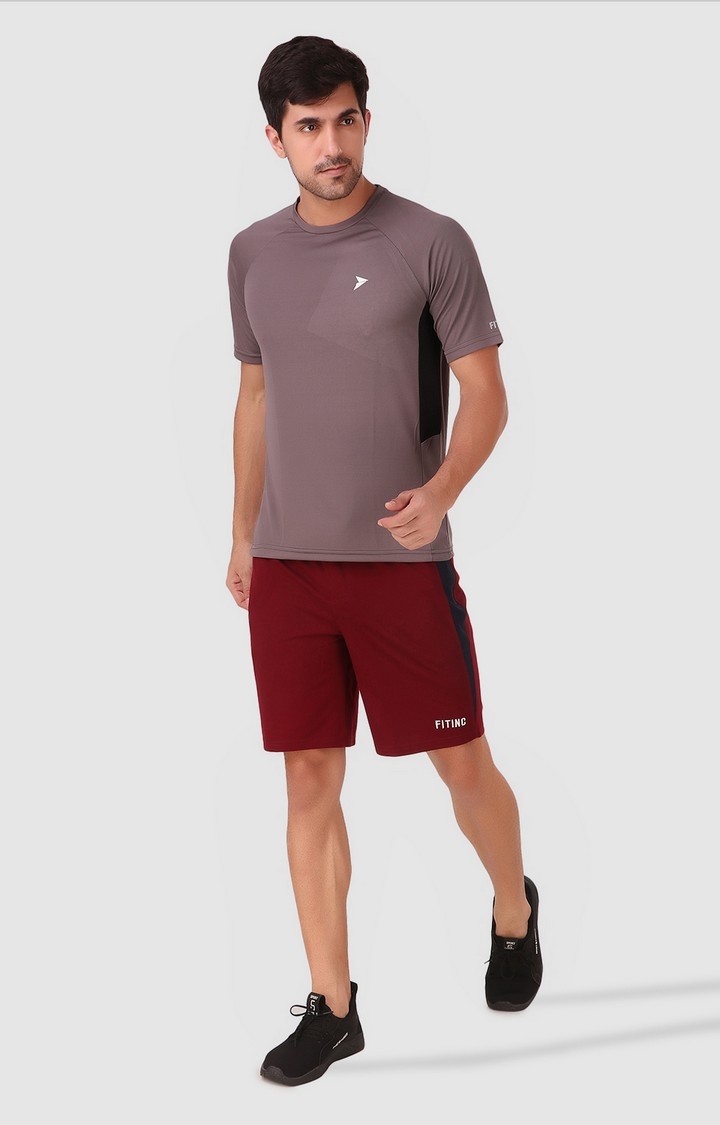 Fitinc | Men's Maroon Cotton Blend Solid Activewear Shorts 1