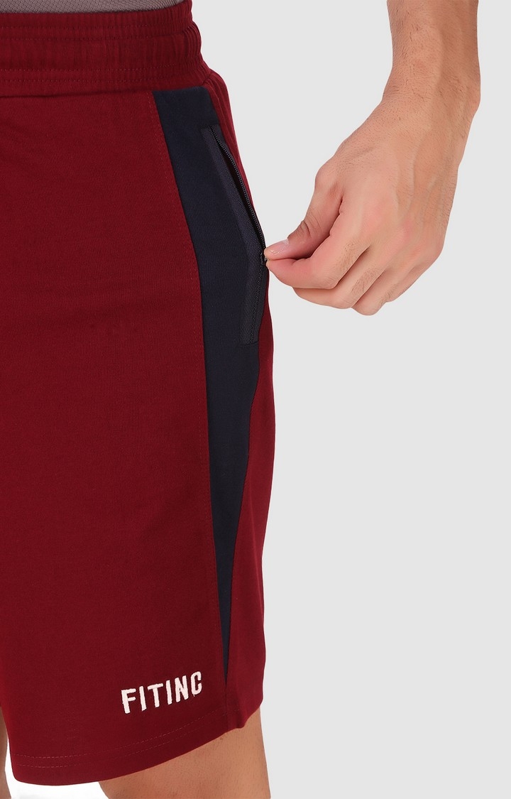 Fitinc | Men's Maroon Cotton Blend Solid Activewear Shorts 3