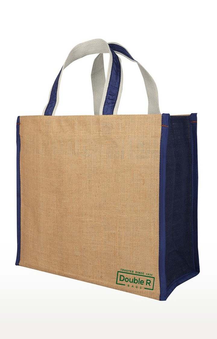 Double R Bags Big Heavy Duty Eco Reusable Plain Jute Cloth Shopping Bags, Navy (Pack Of 1)