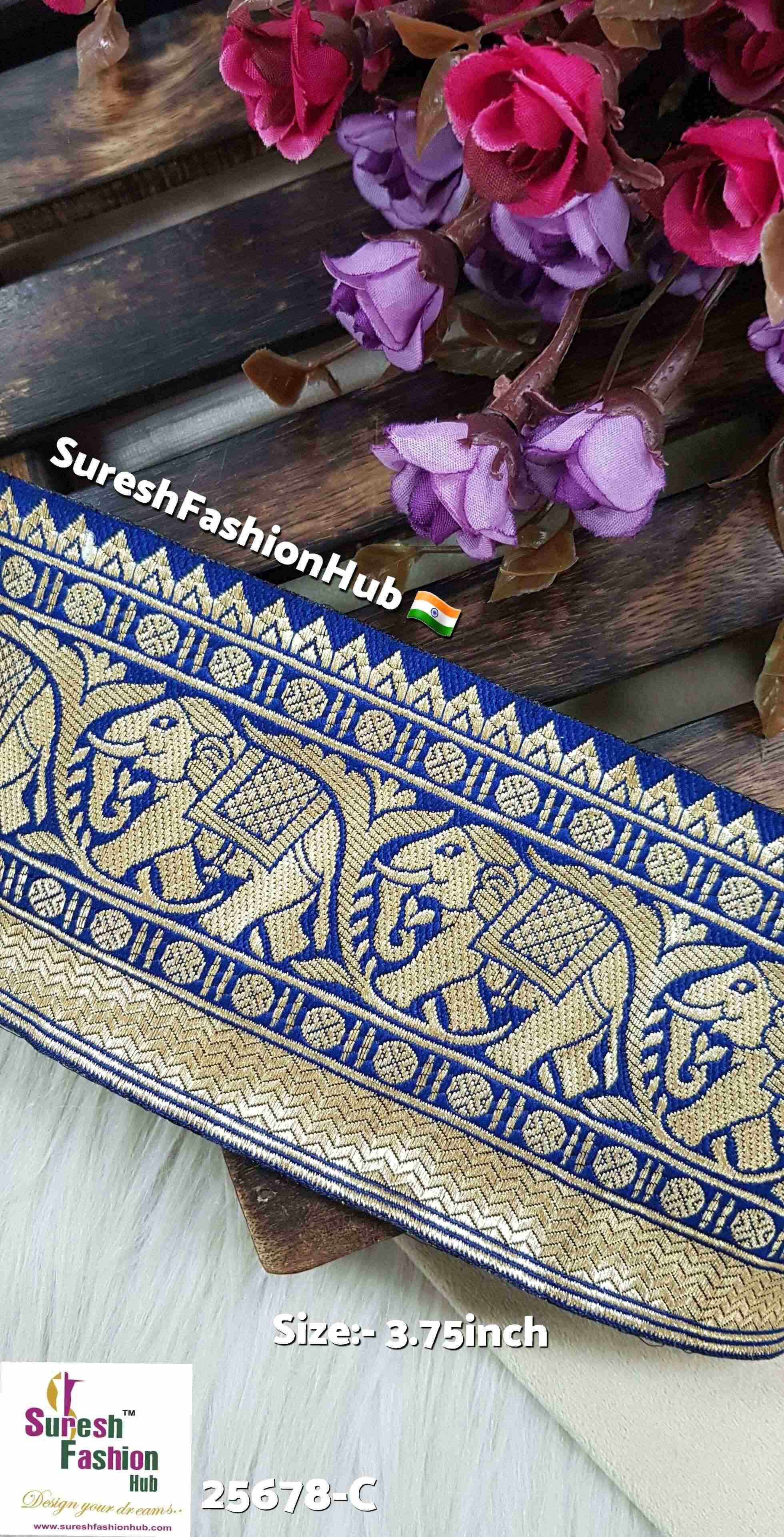 Navy Blue Elephant Jungle Banarasi Lace