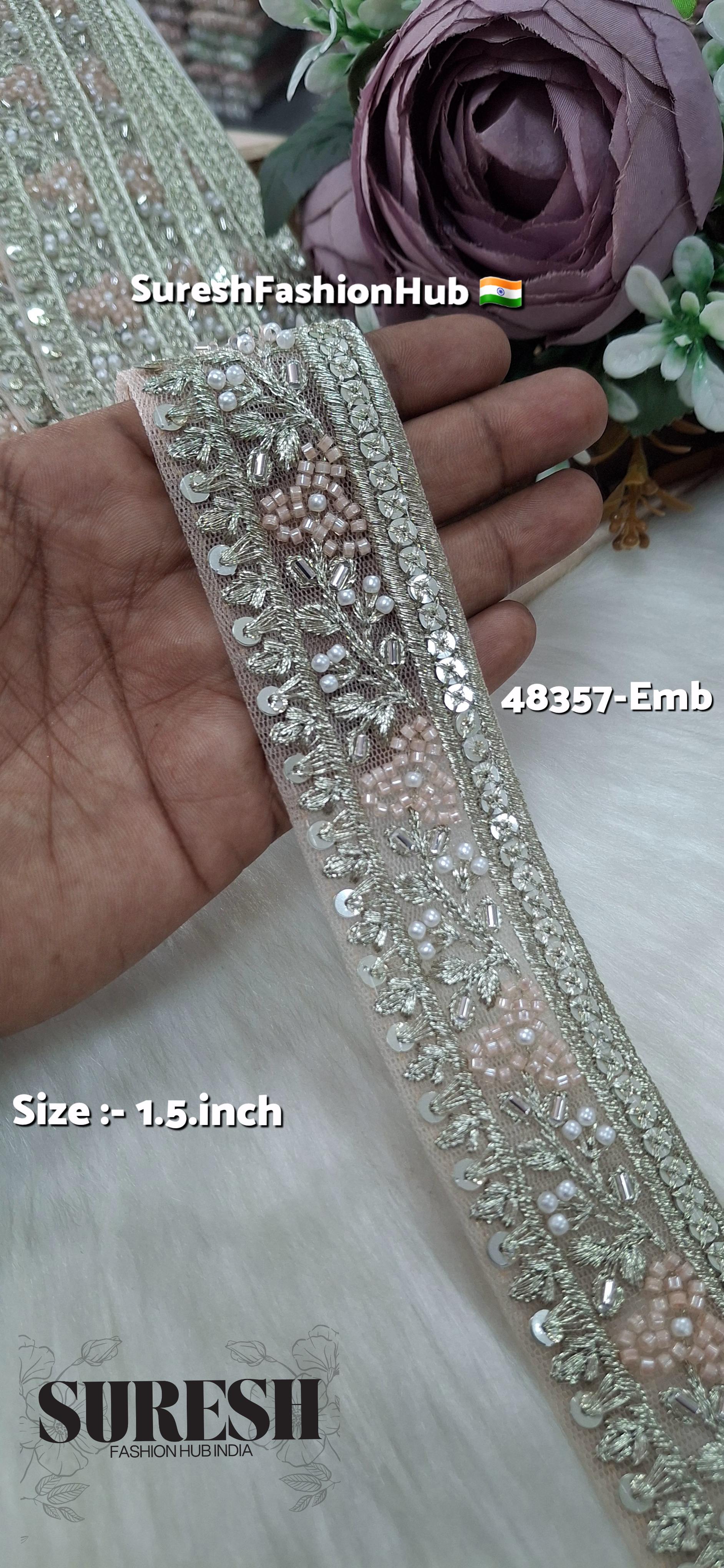 Light Peach Beaded Floral Grace Net Embroidered Lace