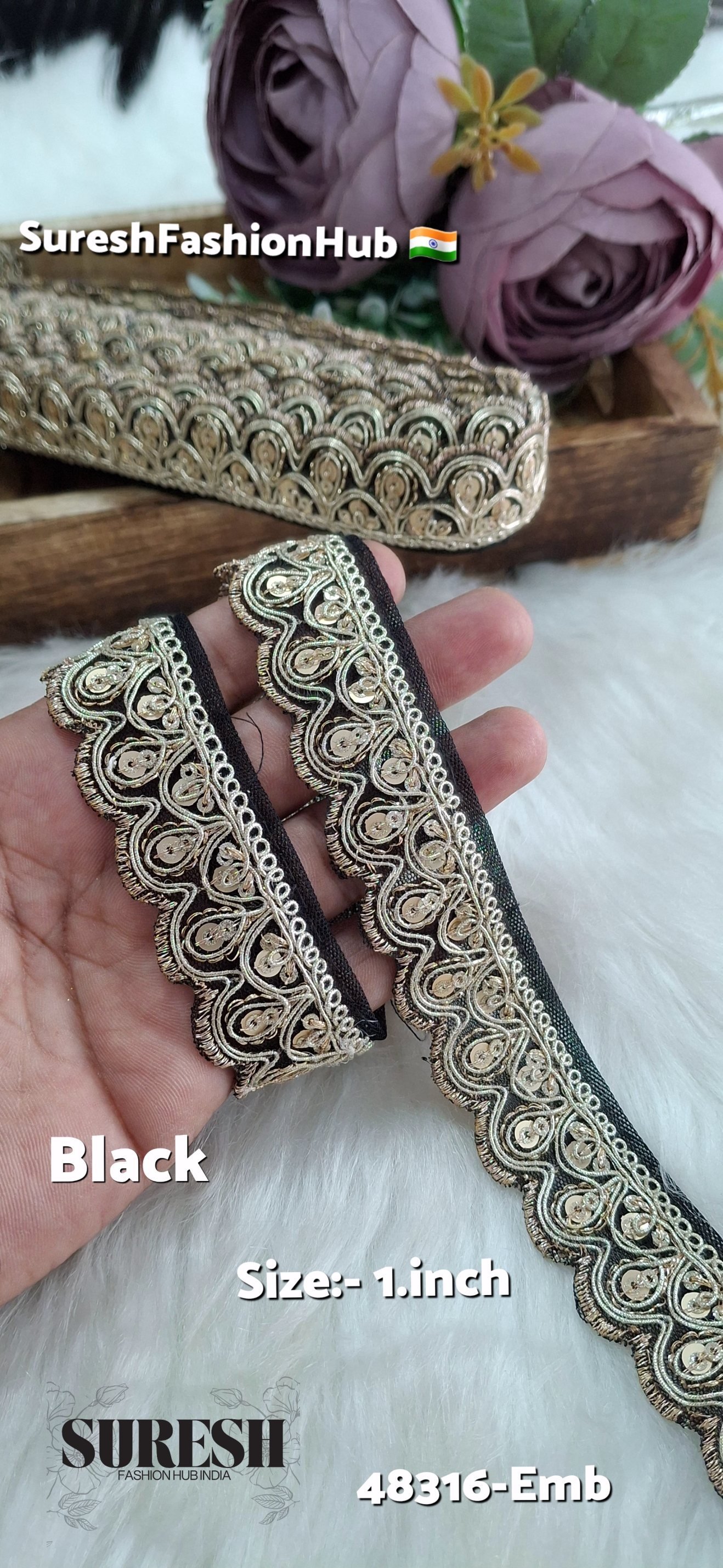 Black Pearl Dori One Side Scallop Embroidery Lace