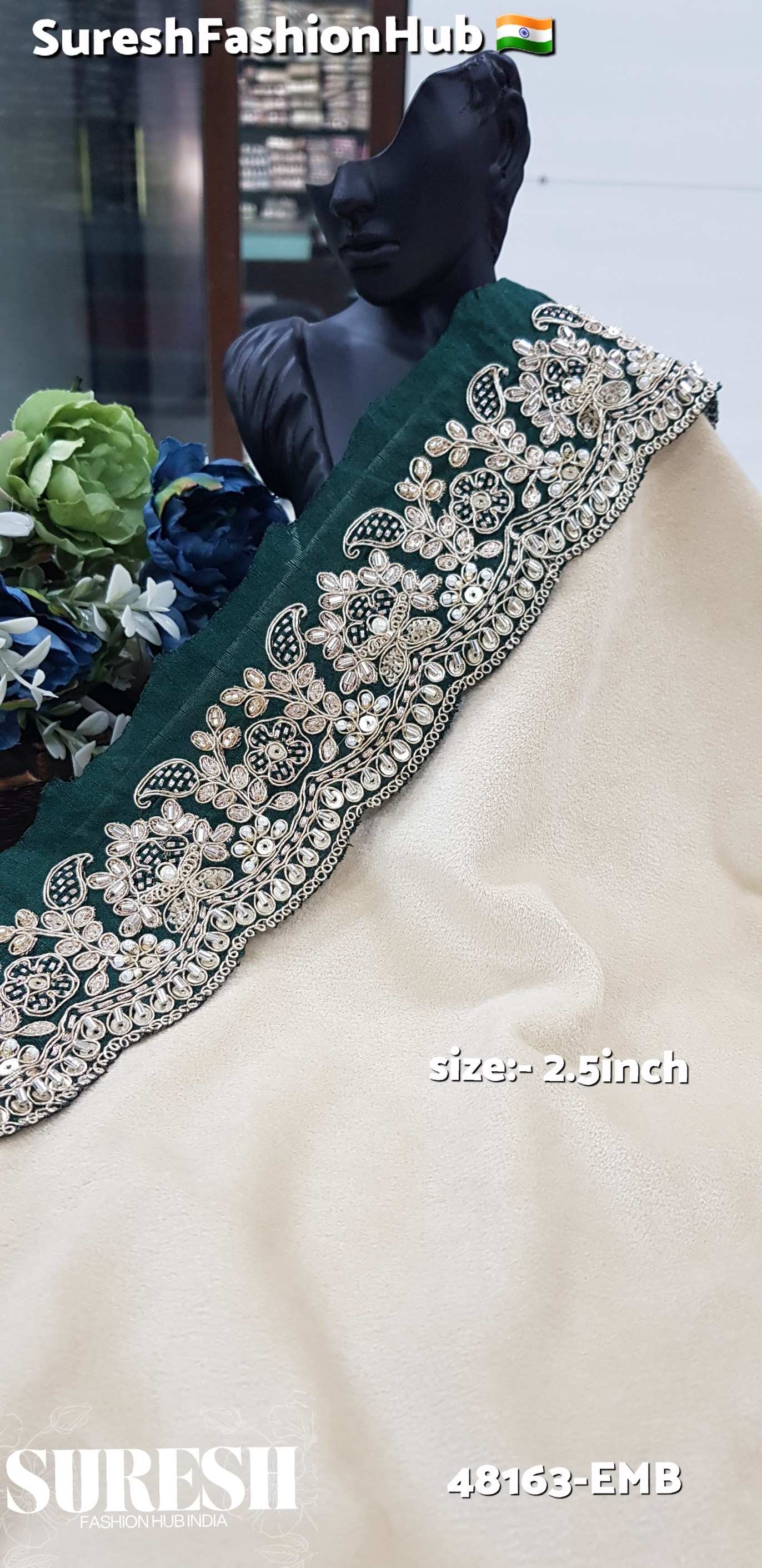 Bottle Green  Emerald Garden Beaded Lace