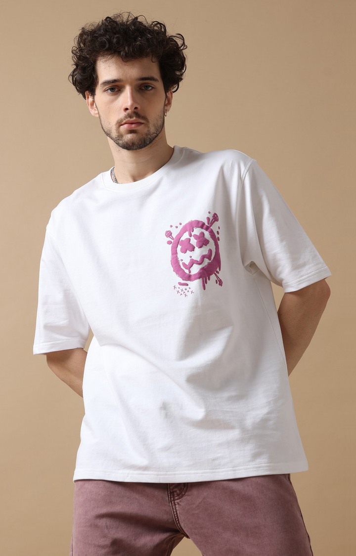 Men's White Graphic Printed Oversized T-Shirt