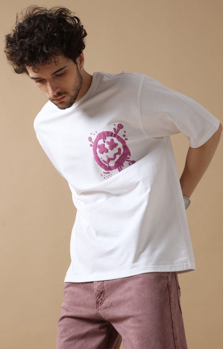 Men's White Graphic Printed Oversized T-Shirt