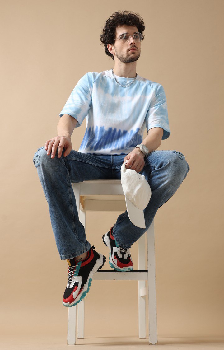 Men's Blue Tie Dye Oversized T-Shirt