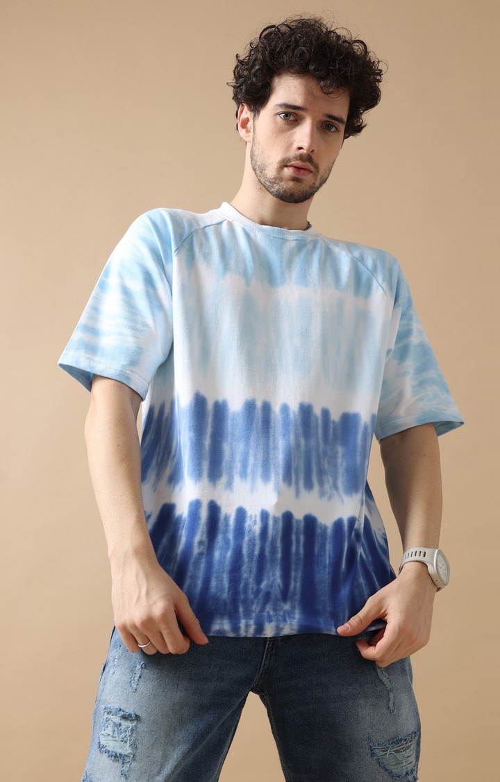 Men's Blue Tie Dye Oversized T-Shirt