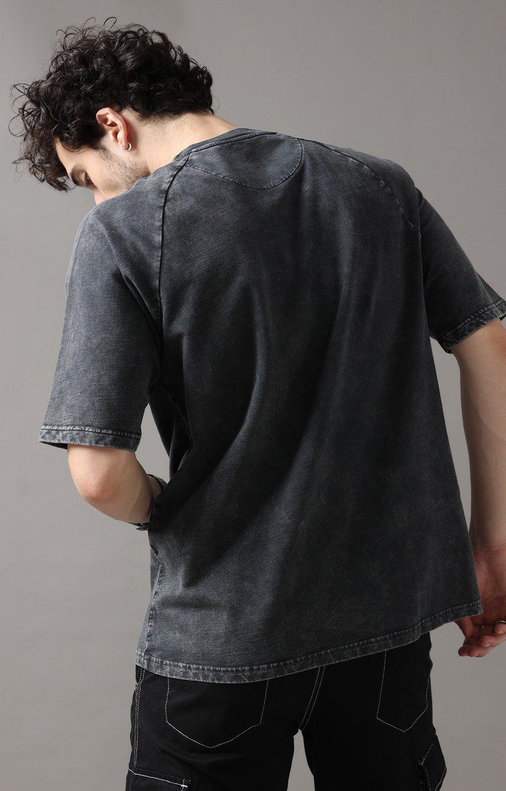 Men's Grey Solid Oversized T-Shirt