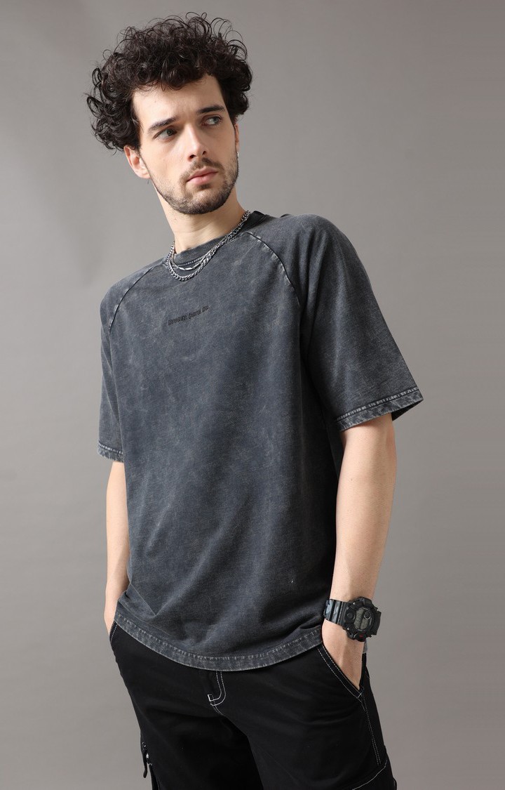 Men's Grey Solid Oversized T-Shirt