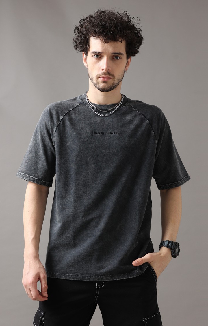 VUDU | Men's Grey Solid Oversized T-Shirt
