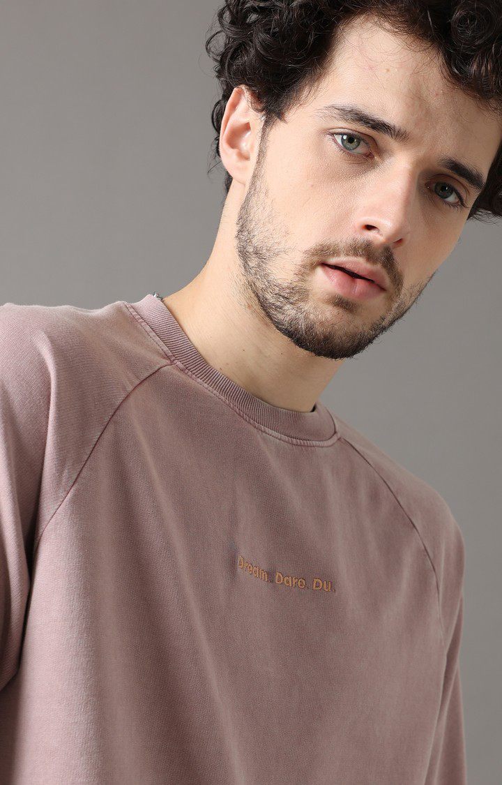 Men's Brown Solid Oversized T-Shirt