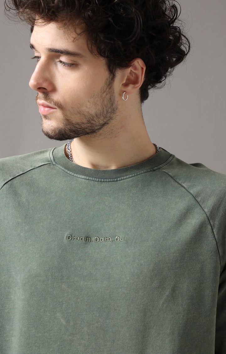 Men's Olive Green Solid Oversized T-Shirt