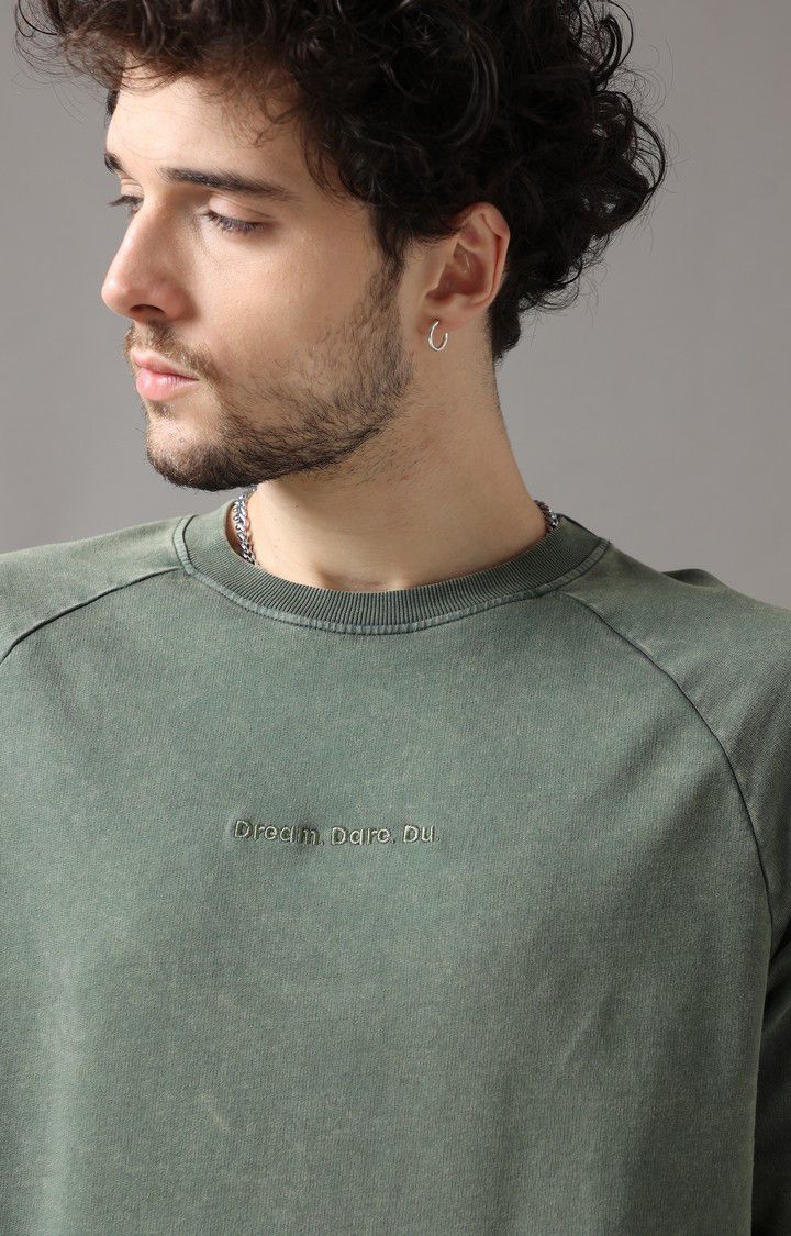 Men's Olive Green Solid Oversized T-Shirt