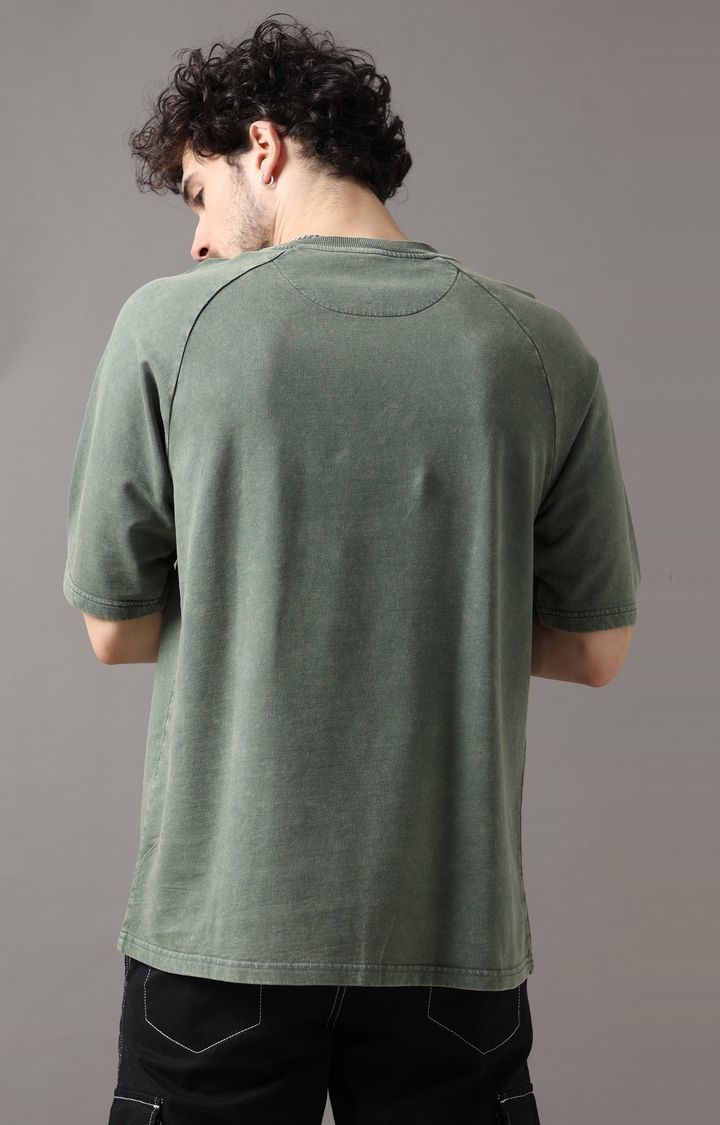 Men's Olive Green Solid Oversized T-Shirt
