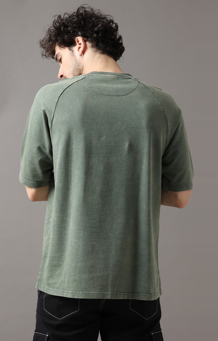 Men's Olive Green Solid Oversized T-Shirt