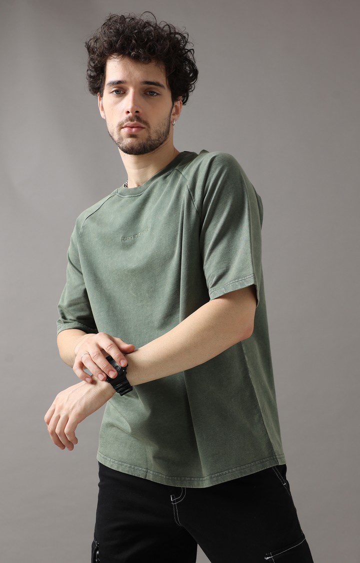 Men's Olive Green Solid Oversized T-Shirt