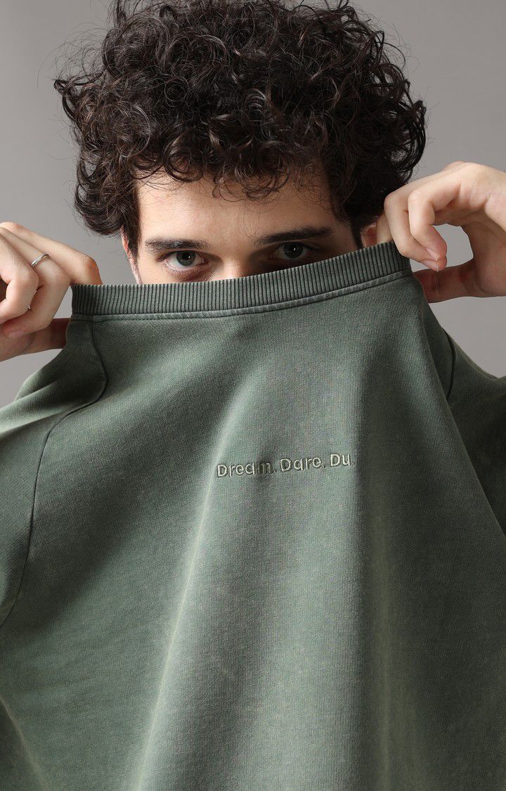 Men's Olive Green Solid Oversized T-Shirt