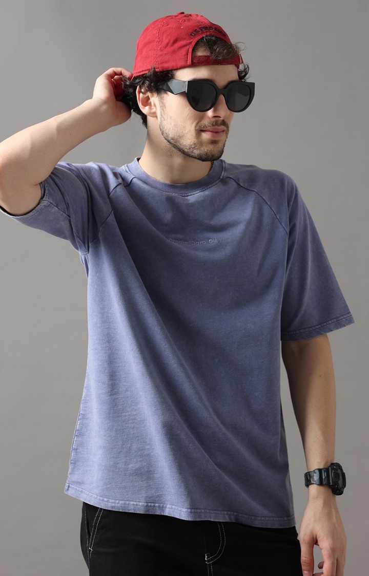 Men's Blue Solid Oversized T-Shirt