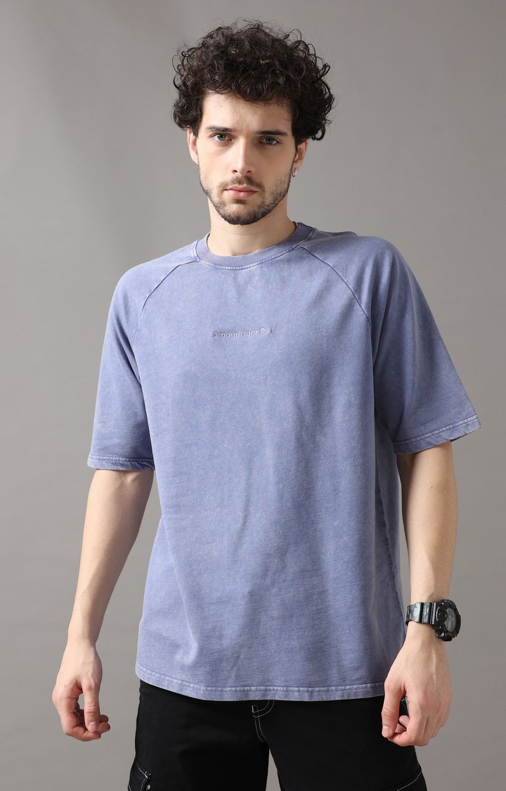 VUDU | Men's Blue Solid Oversized T-Shirt
