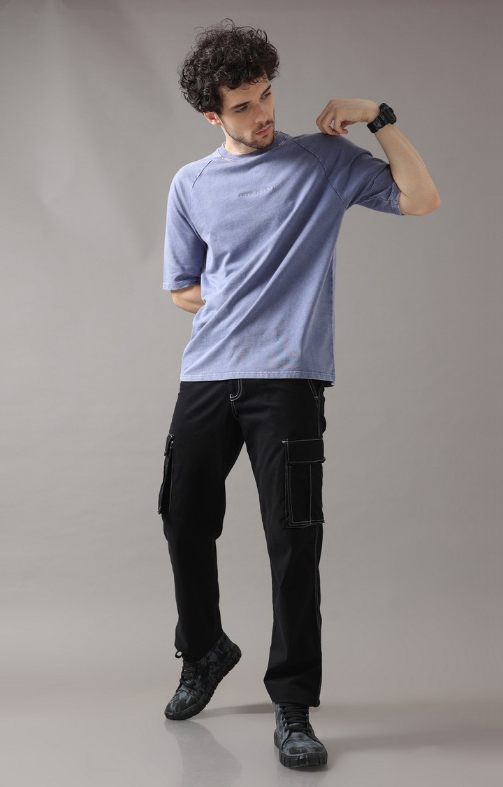 Men's Blue Solid Oversized T-Shirt