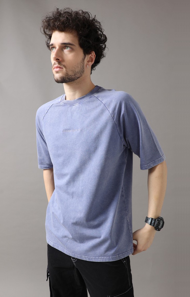 Men's Blue Solid Oversized T-Shirt