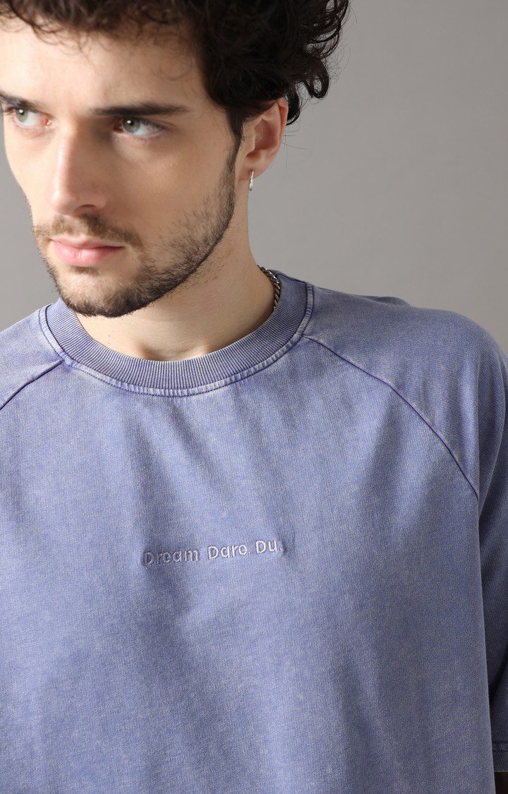 Men's Blue Solid Oversized T-Shirt