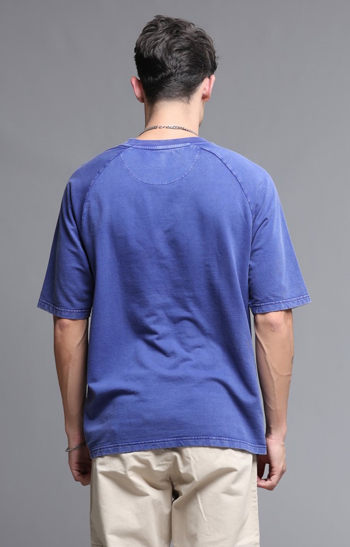 Men's Blue Solid Oversized T-Shirt