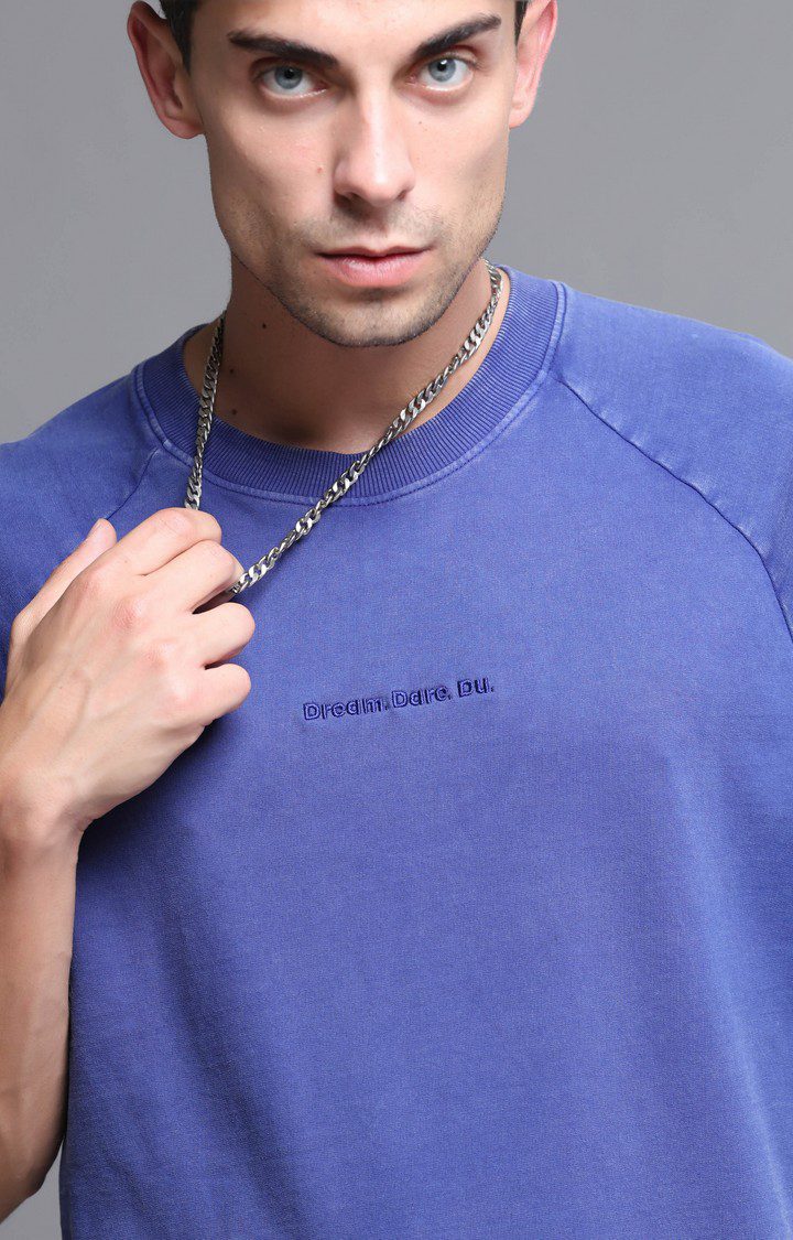 Men's Blue Solid Oversized T-Shirt