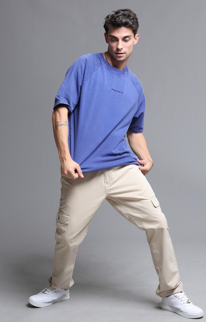 Men's Blue Solid Oversized T-Shirt