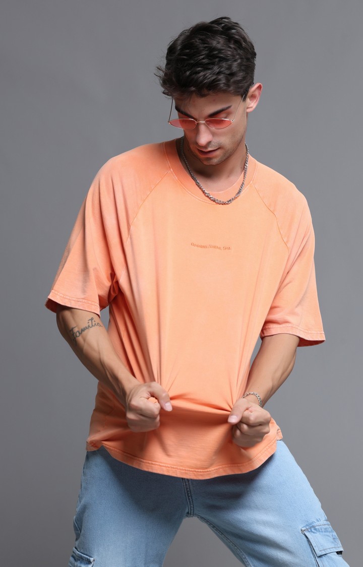 Men's Orange Solid Oversized T-Shirt