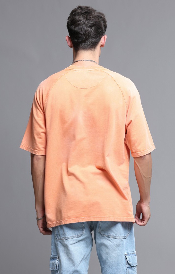 Men's Orange Solid Oversized T-Shirt