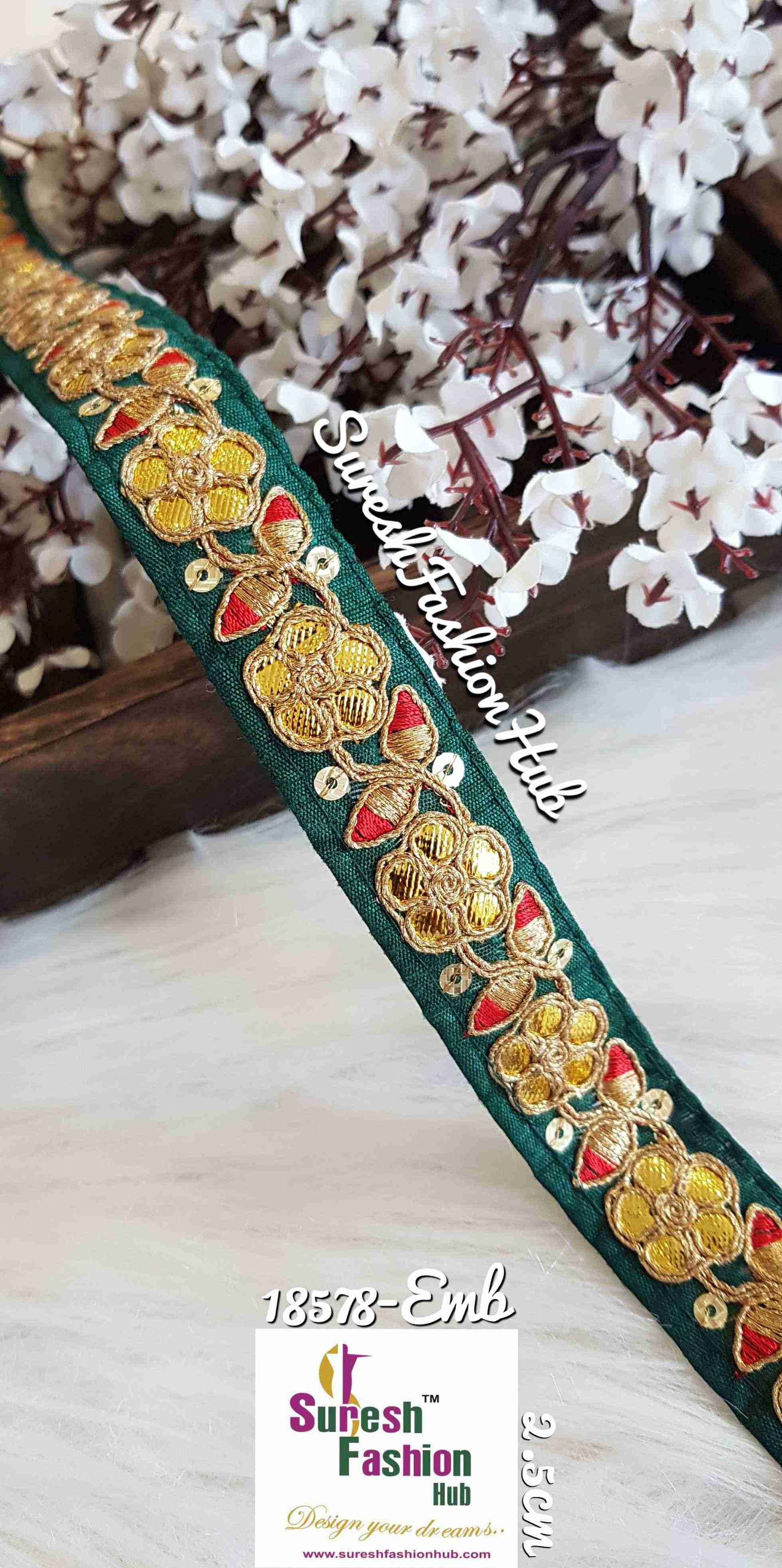 Designer Bottle Green Floral Gota Patti Trim