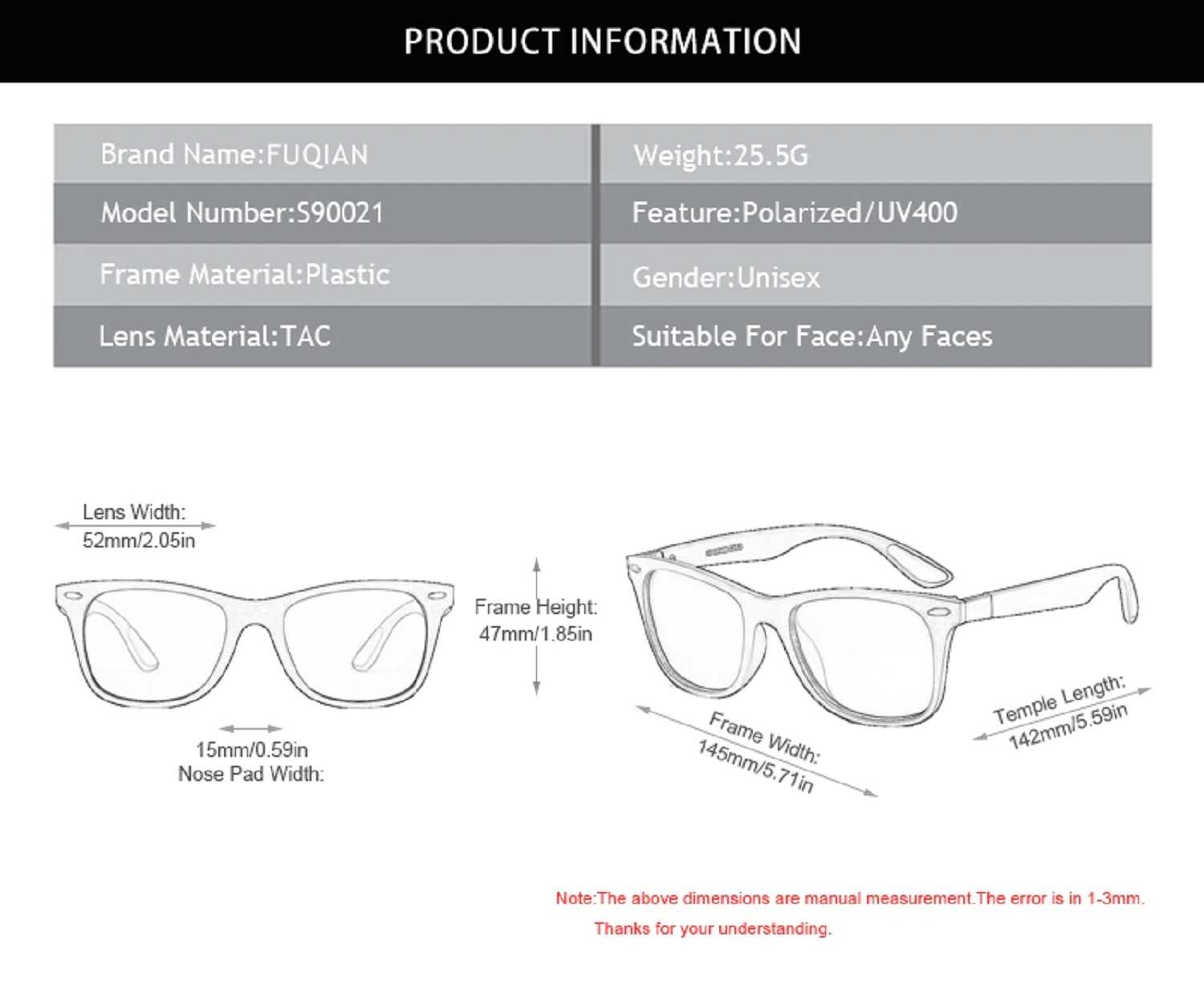 AUGEN Unisex Polarized Square Sunglasses (Black Frame and Black Lenses) - Pack of 1