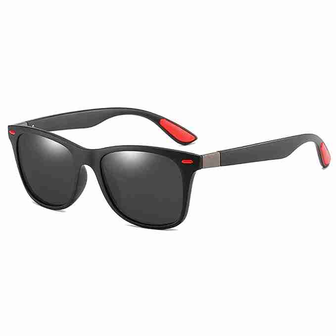 AUGEN Polarized Square Unisex Sunglasses (Black Frame and Black Lenses, 52mm)